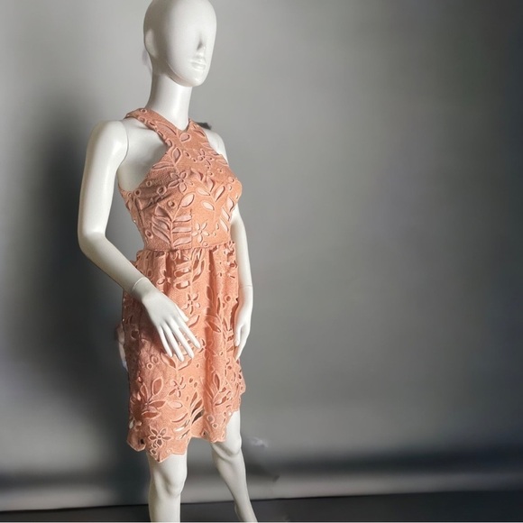 Dee Elly Floral Eyelet Halter Dress - Peach / Pale Coral / Size Small - Picture 5 of 15